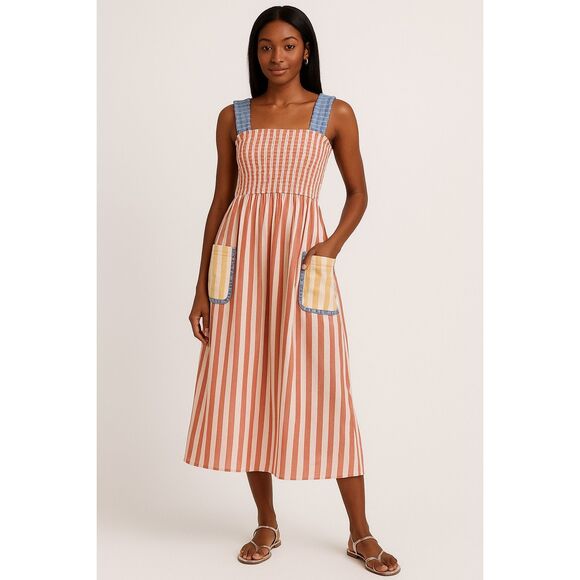 Rhode Ollie Dress Stripe Size L Napdress Sundress Linen Blend Resort Vacation - Picture 1 of 4